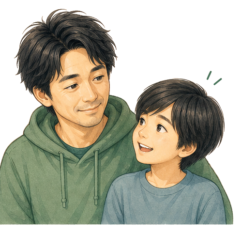 友達と遊ぶ息子を見ているひろと