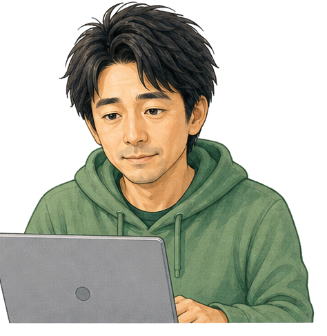 パソコンで作業するひろと